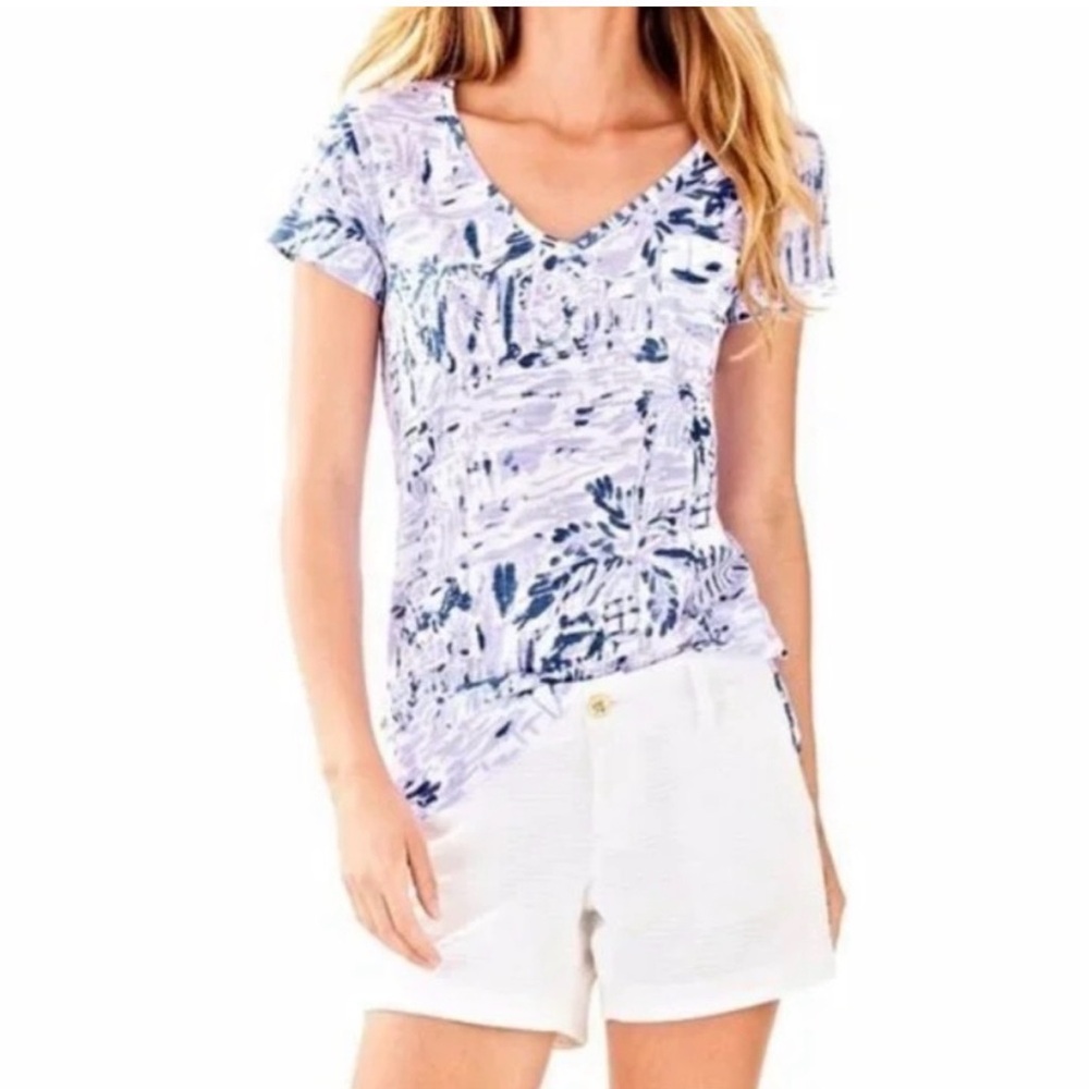 Lilly Pulitzer lilac  and White Short Sleeve Meredith Tee Rock the dock xs